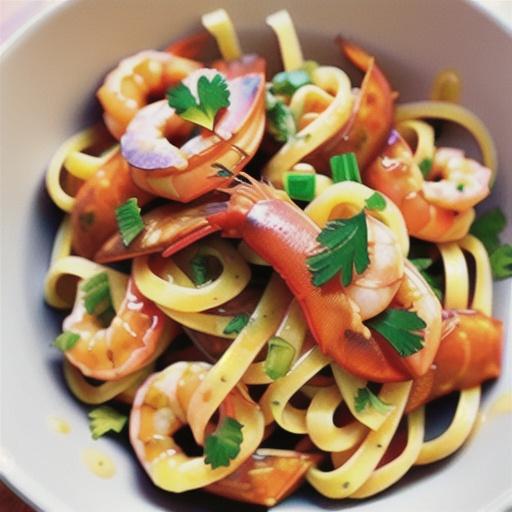 Prawn fettuccine with chilli, tomato & parsley