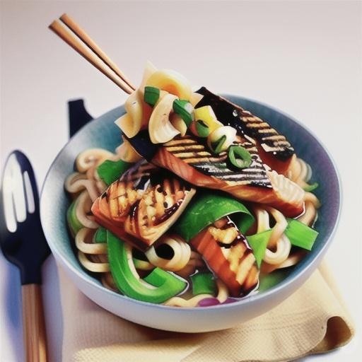 Miso-grilled salmon with ramen noodle salad