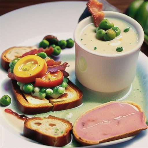 Creamy pea soup and garlic bacon toasts