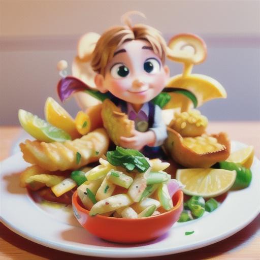 Crispy fish and chips with radish and coleslaw