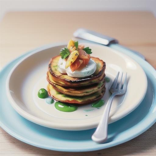 Potato pancakes with smoked salmon and creme fraiche