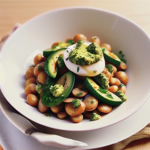 Warm lentil salad with poached egg & pesto