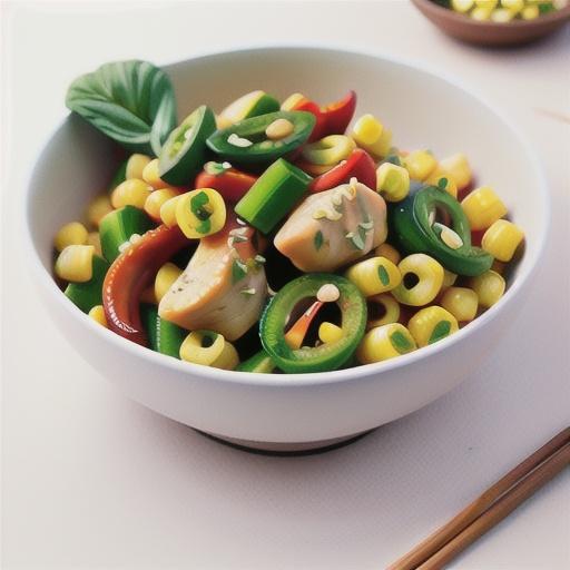 Garlic chilli chicken on radish and corn salsa