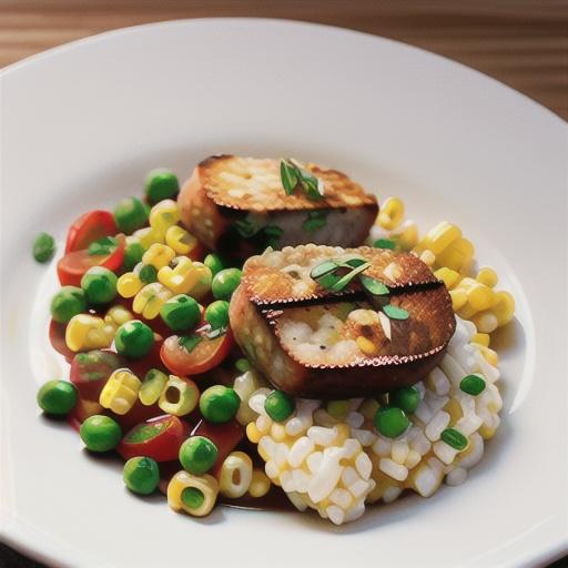 Italian pork cutlets with corn and pea risotto