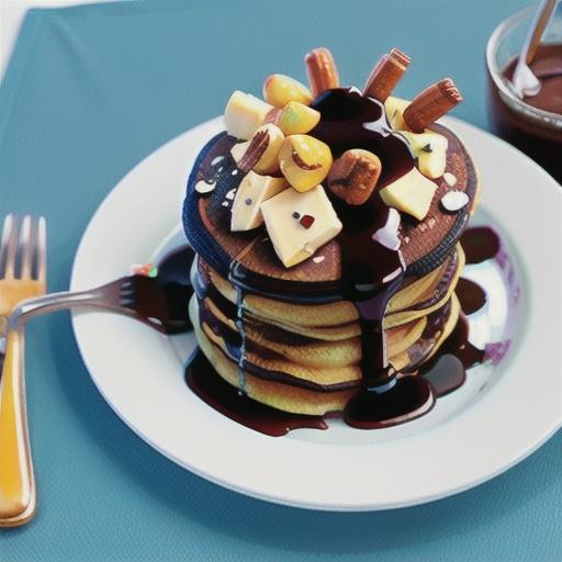 Chocolate ricotta pancakes with hazelnut sauce
