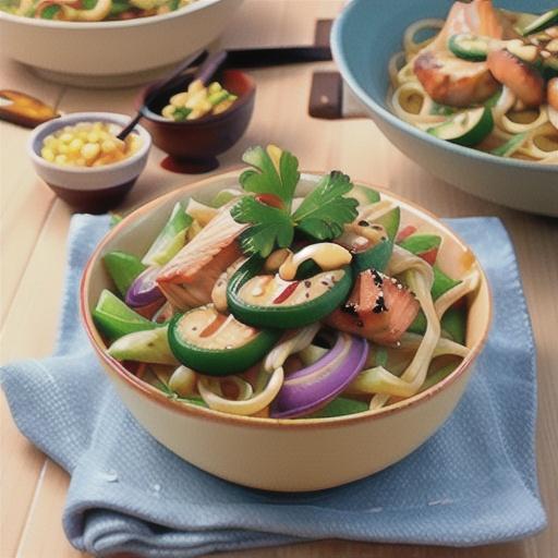 Grilled salmon and cashew pad Thai