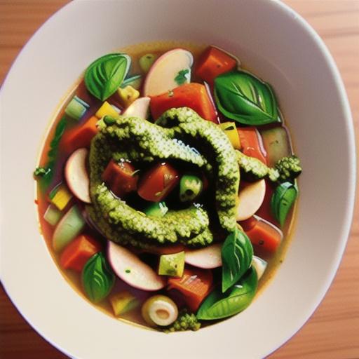 Minestrone with chunky basil pesto