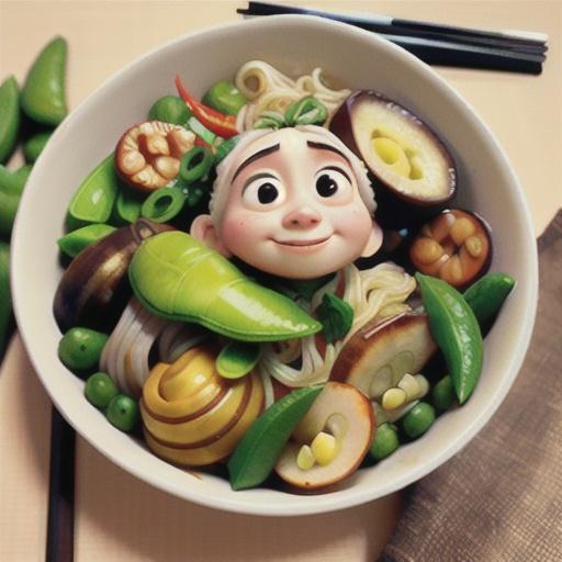 Longevity noodles with snow peas & water chestnuts