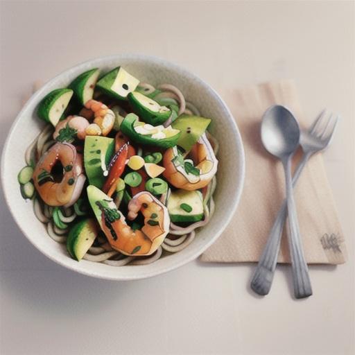 Prawn and avocado soba noodles with miso dressing