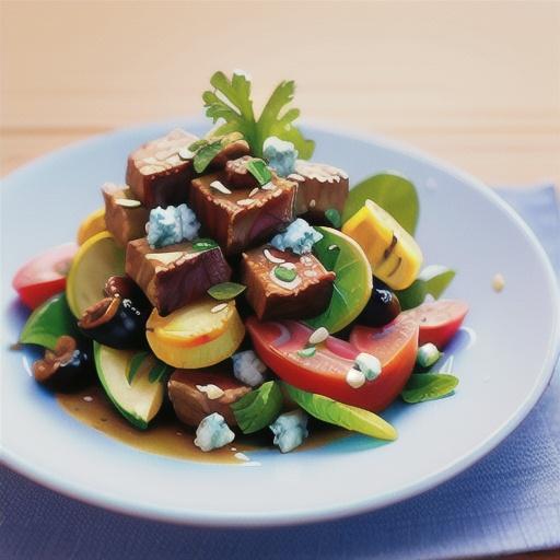 Beef with blue cheese, witlof and walnut salad