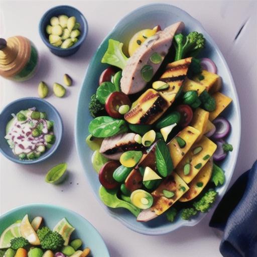 Broccolini and bean chicken salad with pistachio mint dressing recipe