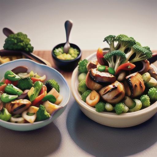 Soy-lacquered roast chicken with broccoli and mushroom stir-fry