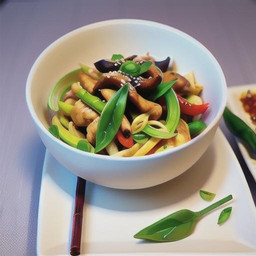 Stir-fried chicken with chilli, basil & bamboo shoots