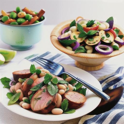 Spring lamb with white bean, mint and onion salad