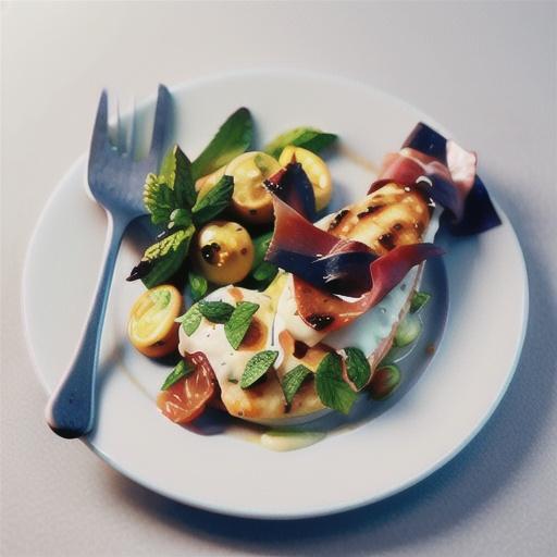 Pan-fried chicken with mozzarella, mint and prosciutto