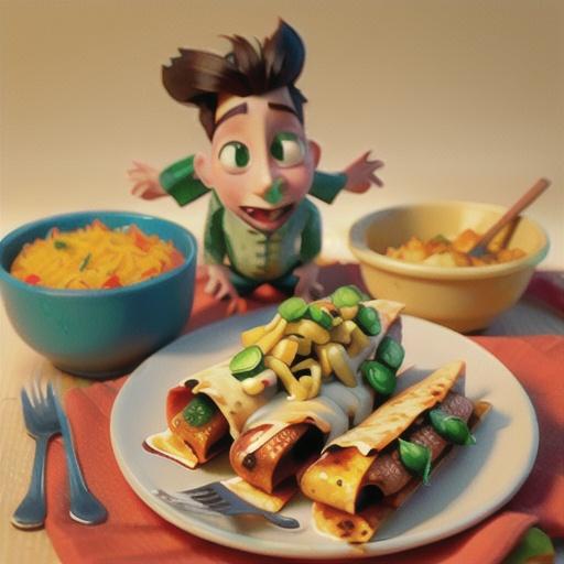 Spicy red rice and pork enchiladas