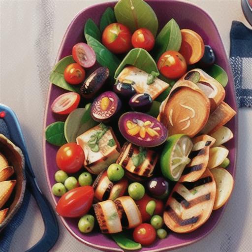 Chargrilled bread and tomato salad with olives